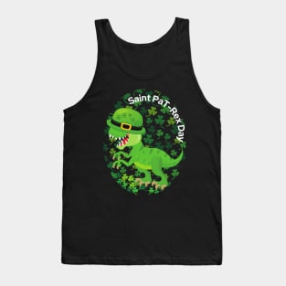 Happy Saint Pa T-Rex Day St Patrick's day Funny Punny with shamrocks and a hat Tank Top